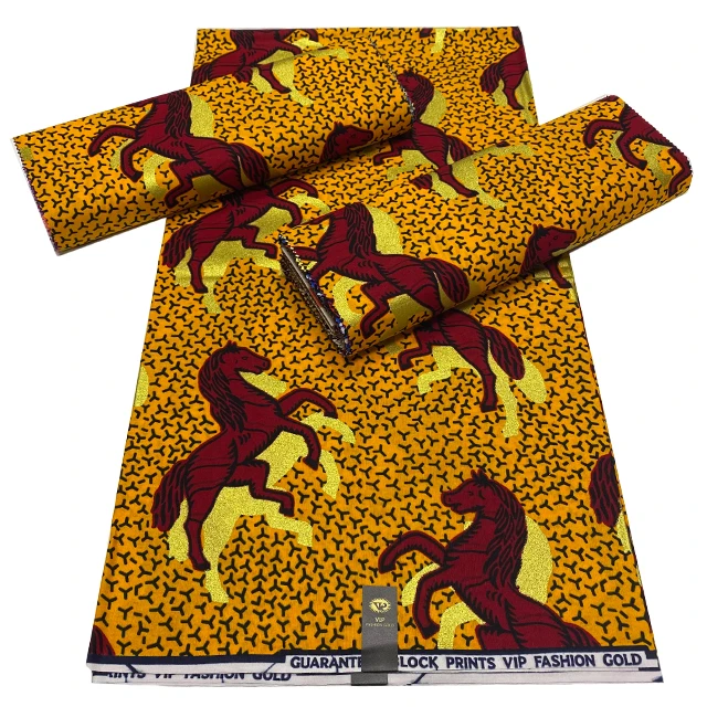 

Wholesale The Red Horse Pattern Design African Veritable Golden Wax Fabric 6 Yards/pcs 100% Cotton Fabrics For Sewing Dress