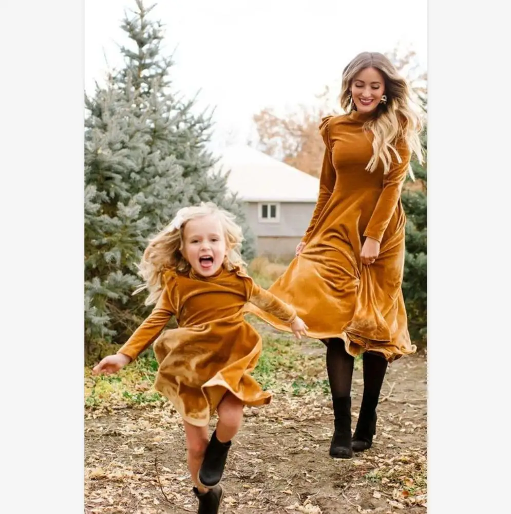 

korean autumn elegant parent-child party velvet family matching dress, As the picture show