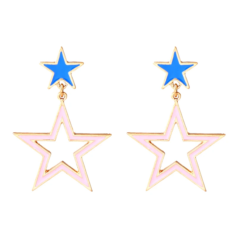 

ed00218c Korean Version Fashionable Color Enamel Creative Hollow Star Drop Earrings Pin Studs