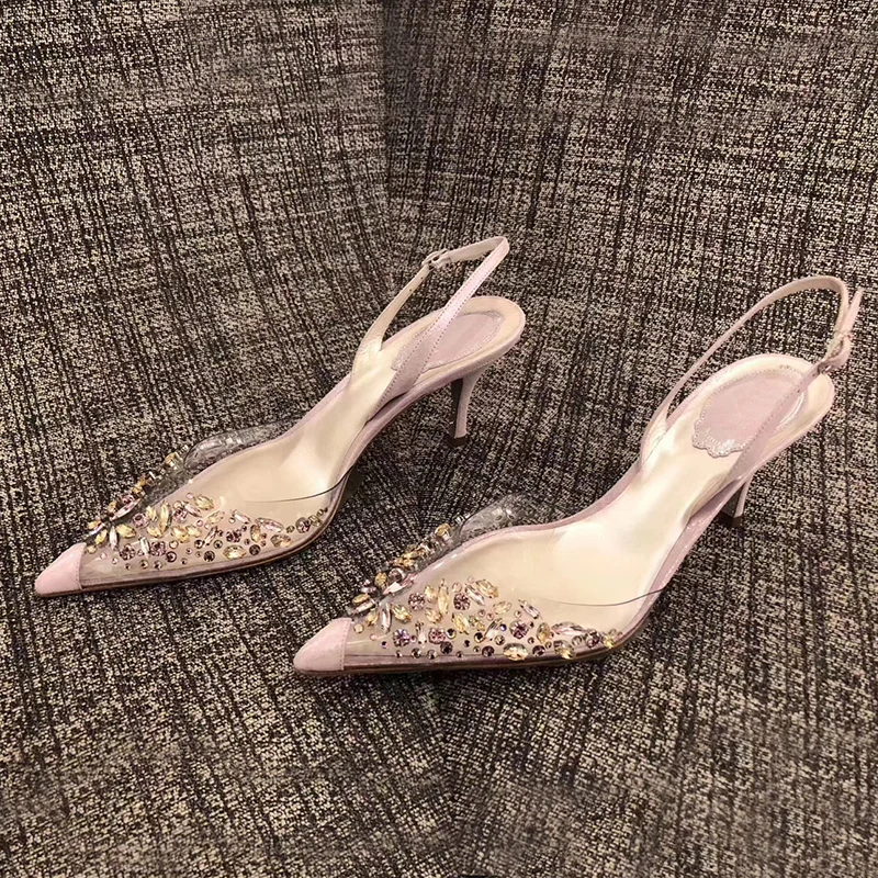 

2021 Summer new high-heeled shoes transparent rhinestone buckle sandals for women, Picture