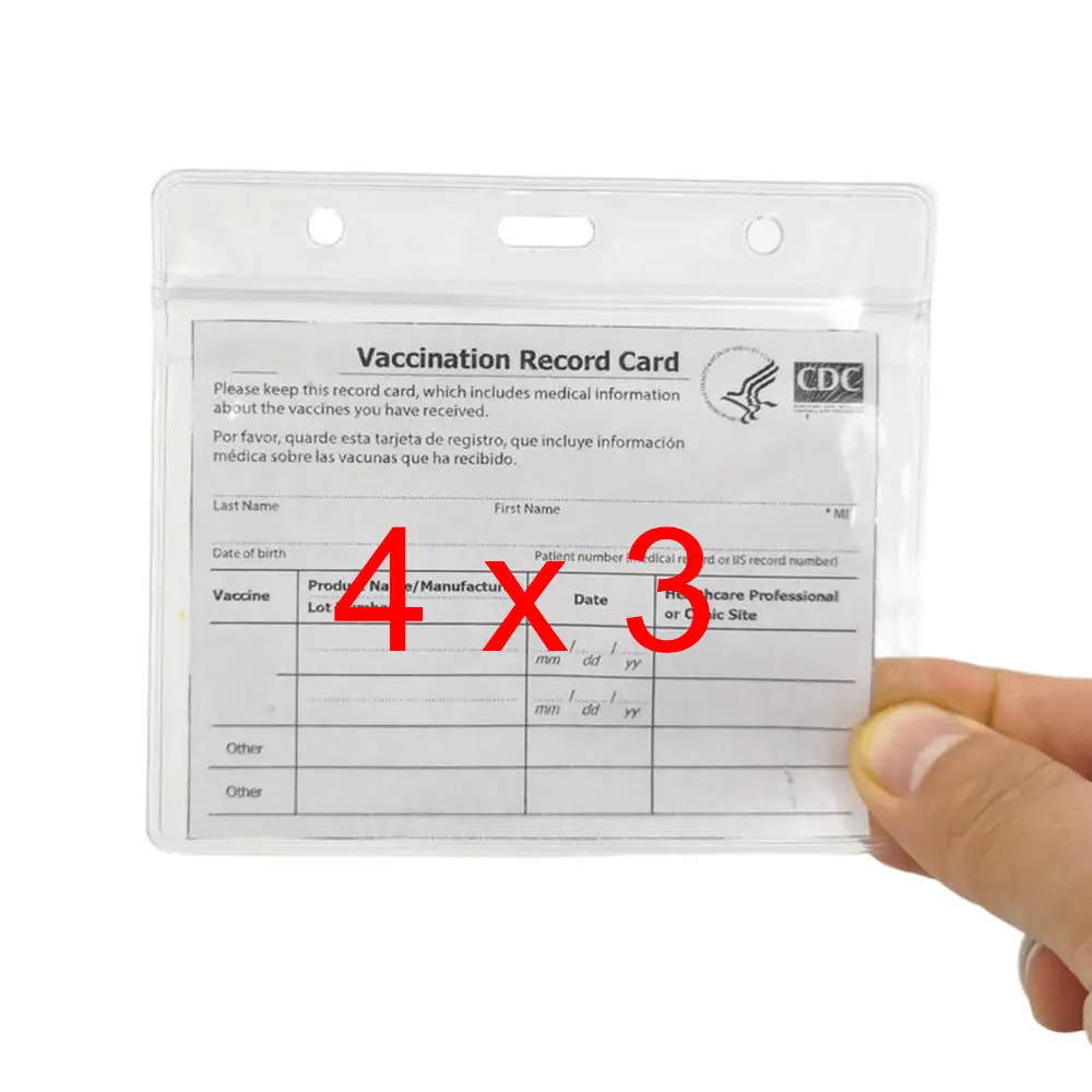 

Wholesale 4 x3 inch Transparent Clear PVC Waterproof Id Badge Card Holder for CDC Vaccination CERTIFICATE record card protect