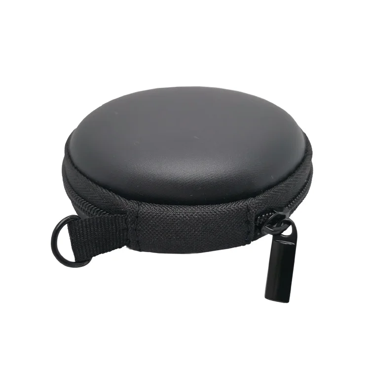 

High Quality Black PU Beauty Round Travel Mini Leather Earphone Eva Storage Case with Zipper