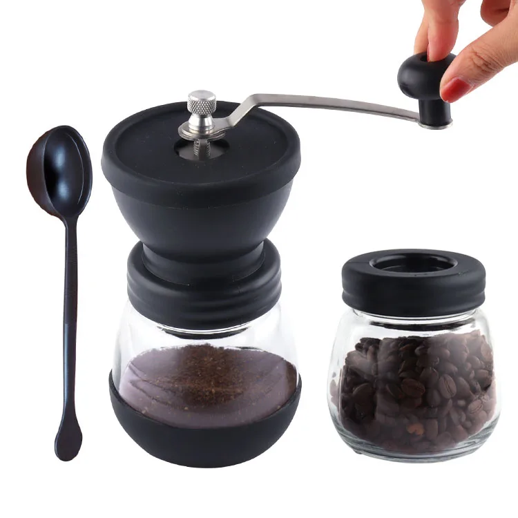 Mini Adjust Manual Glass Coffee Bean Hand Grinder With Ceramic Burr