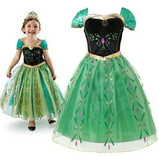 

Summer Girls Cartoon Puffy Princess Dress Kids Stage Performance Dresses Children's Halloween Cosplay Costume Princess Ball Gown, Green