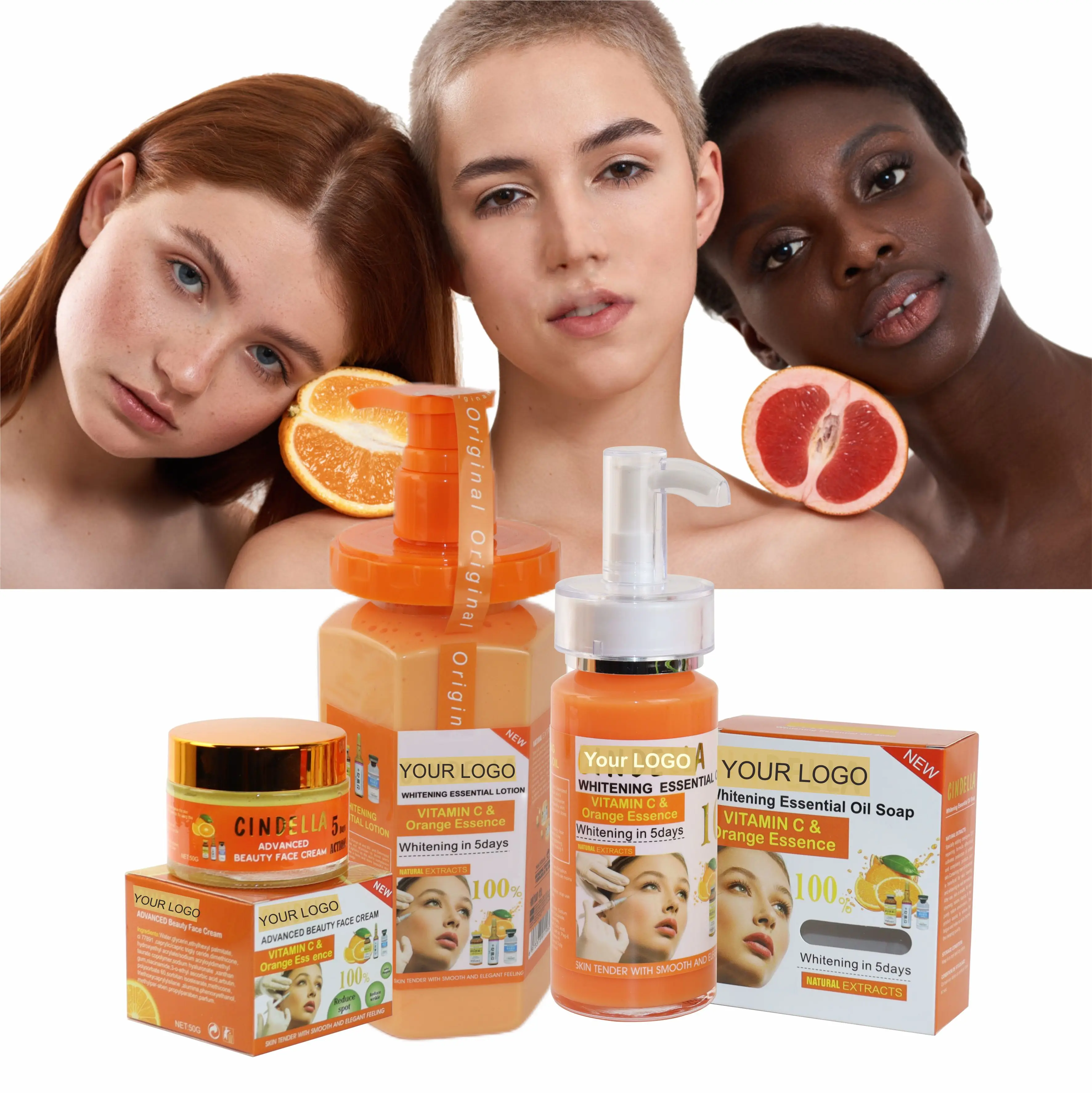 

Private Label Beauty Orange Oil 99% Vitamin C Organic Super whitening Lightening Anti wrinkle Moisturizing Skin Care Set
