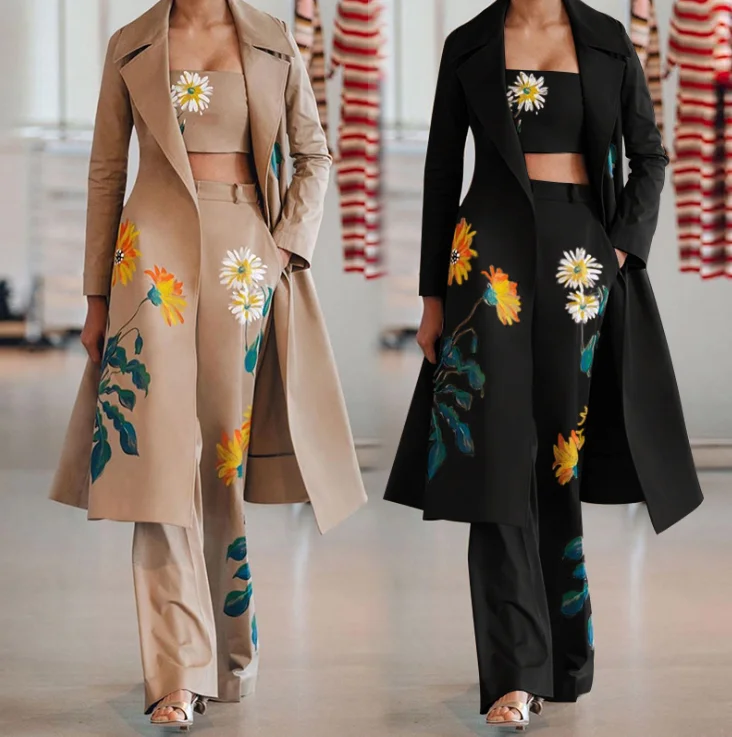 

Autumn Chic Style Printing Pockets Three Pieces Sets Women Casual