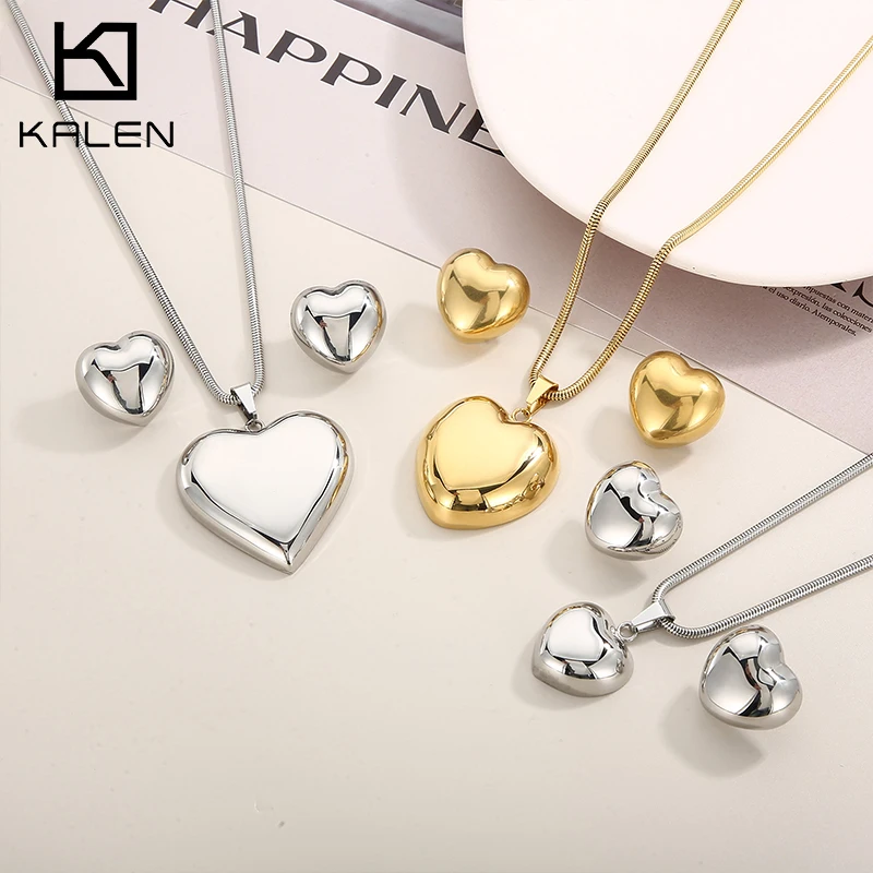 

Kalen Big Heart Semi-circle Earrings Necklace Stainless Steel Jewelry Set Mother's Day Gift