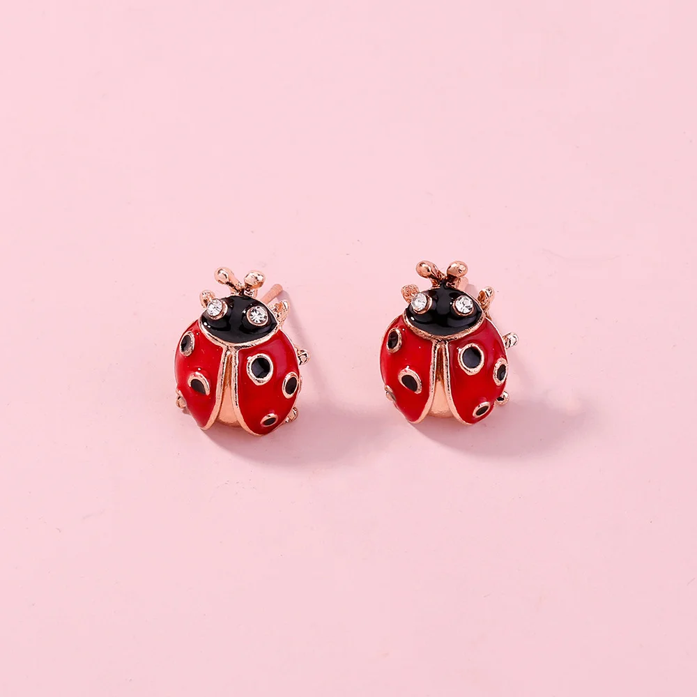 

miraculous brass alloy enamel red ladybug charm stud earring women earrings