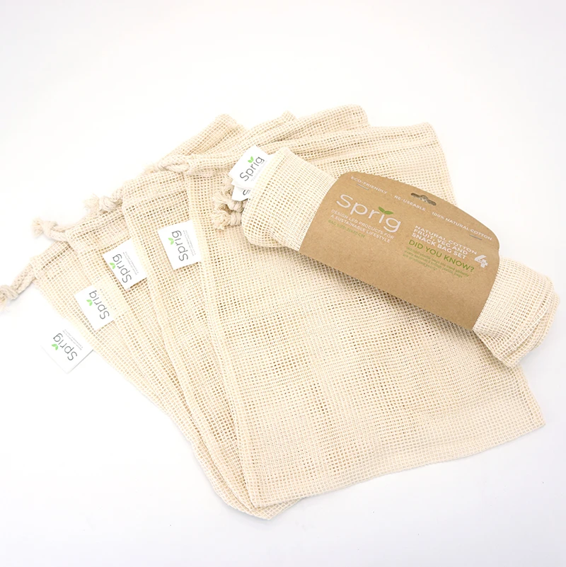 

2020 hot sale factory direct washable recycled eco friendly plain cotton mesh net drawstring bag, Natural color