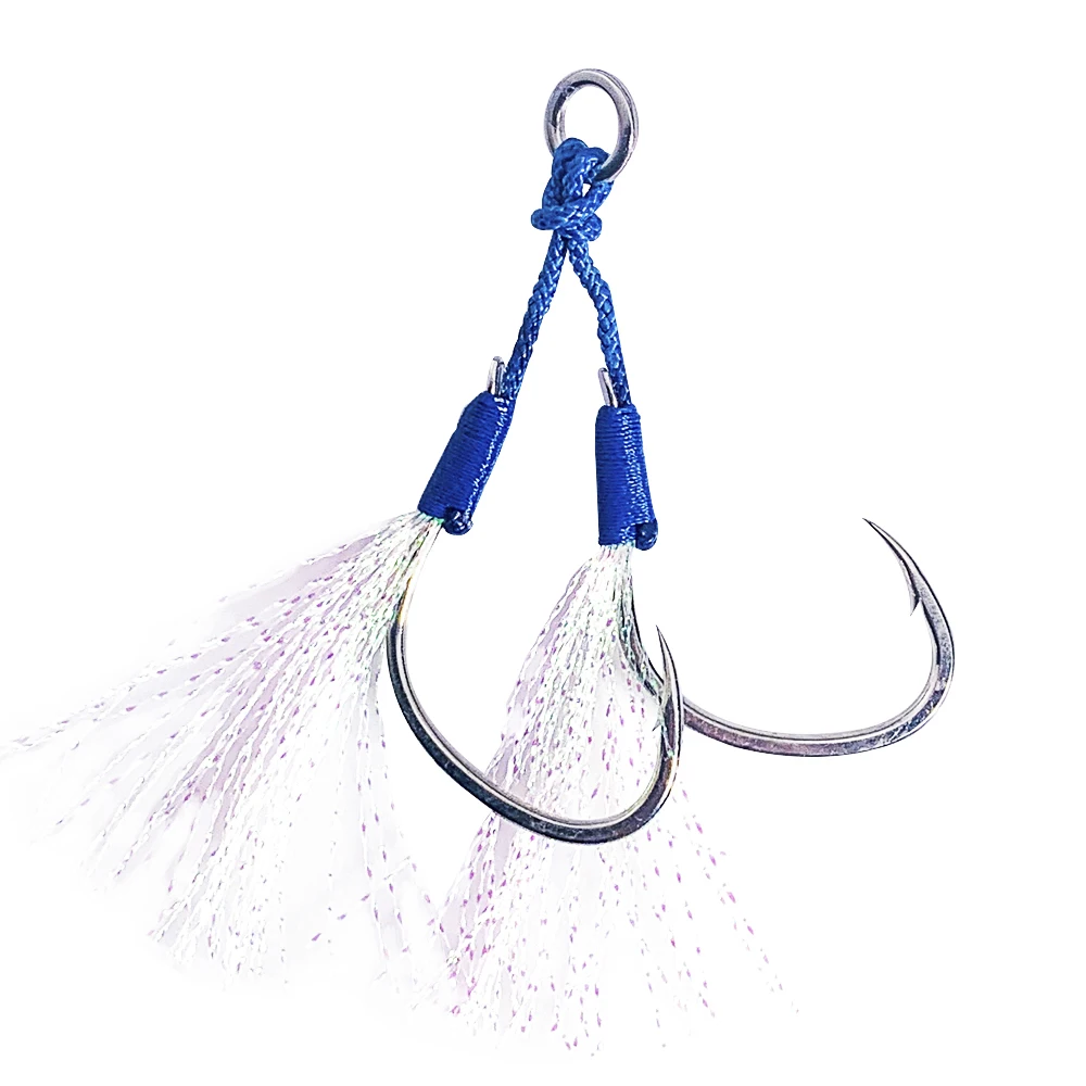 

HK006 2 sets/bag Wholesale Fishing Hook Jig Lure Douple Fishing Assist Hook Double Saltwater Fishing Hooks, Blue/ pink/ white