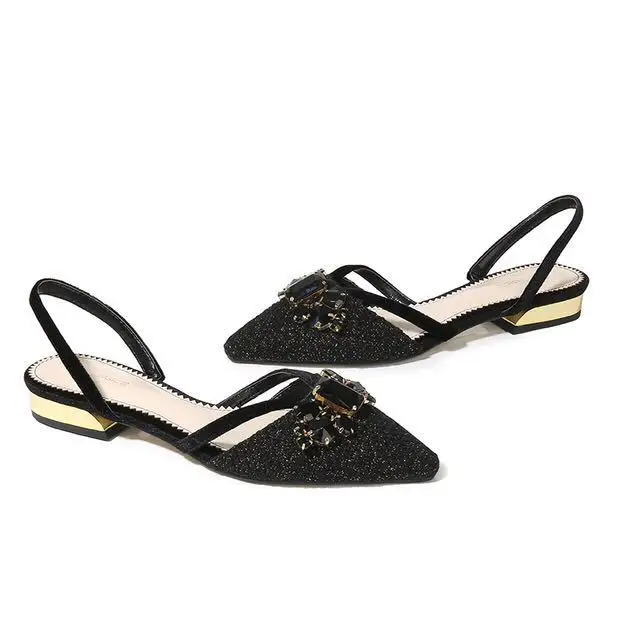 

Fashion Star Style Black Crystal Soft Flat Slingbacks Women Sandals Shoes