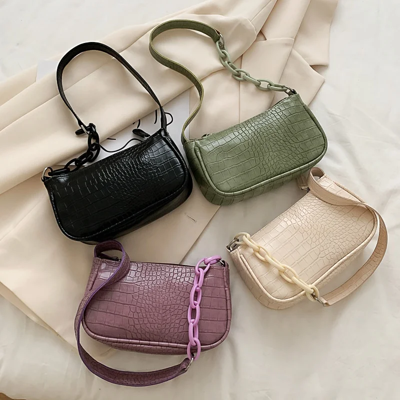 

Latest women bags 2020 new fashion shoulder leather crocodile bag, Pink,green,and white