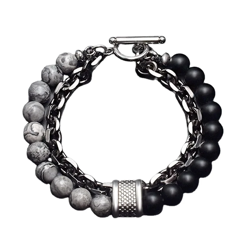 

Splicing Double Color Tiger's eye Beaded Bracelets Fashion Jewelry Men Bracelets Charm Titanium bracelet