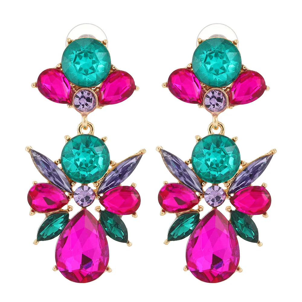 

2022 Statement Trendy Fashion Vintage Gemstone Multicolored Big Crystal Rhinestone Womens Drop Earrings Jewelry, 2 colors to choose