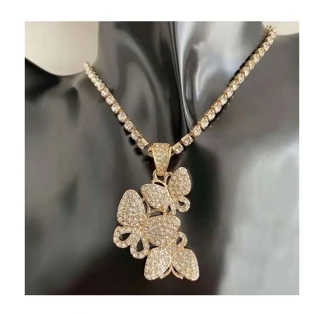 

2021 Fashion Crystals Healing Stones Women Butterfly Necklace Jewelry Chain Choker Diamond Pendant Necklace