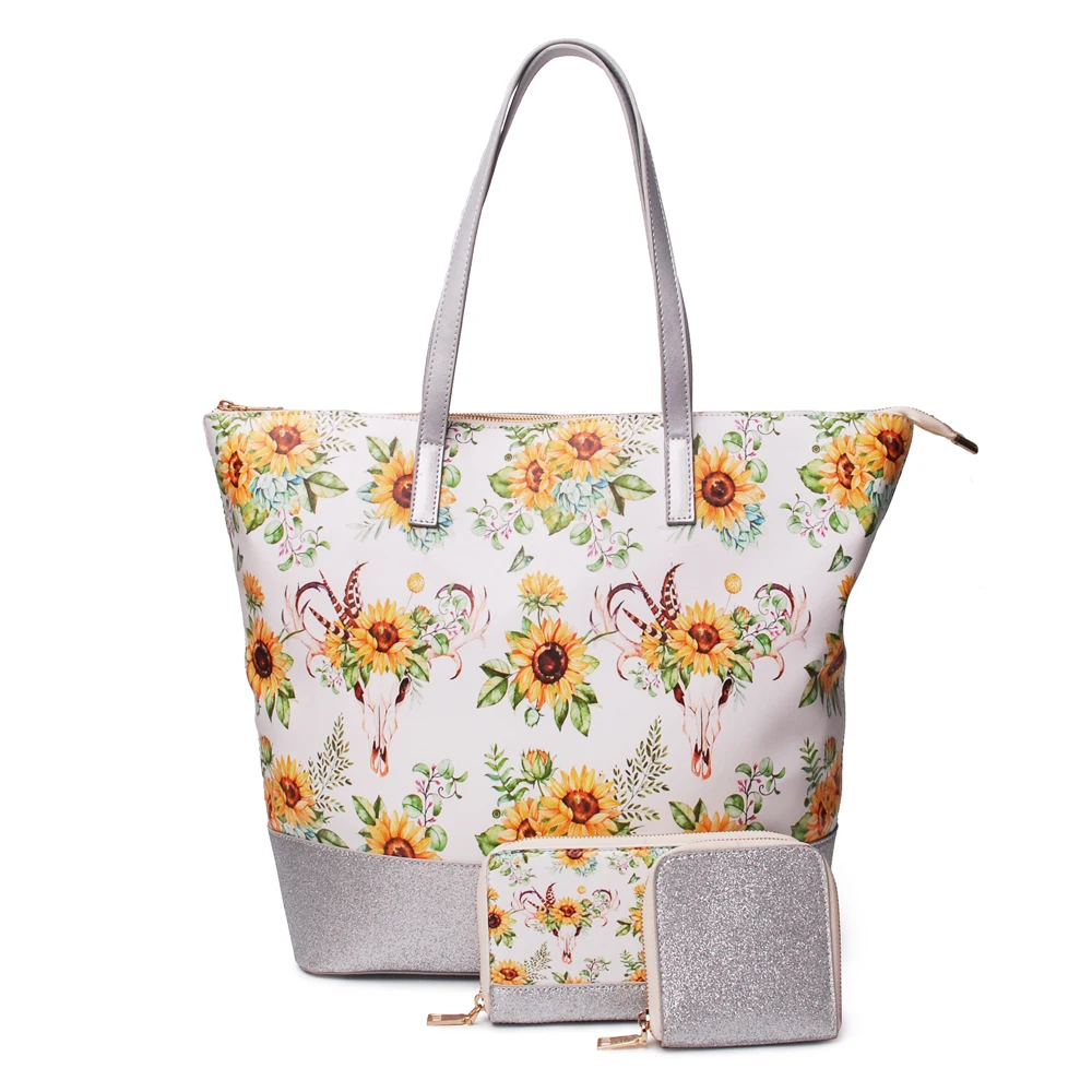 

Sunflower Handbag Set Three Pieces Set Tote Bag With Matching Wallet And Card Holder