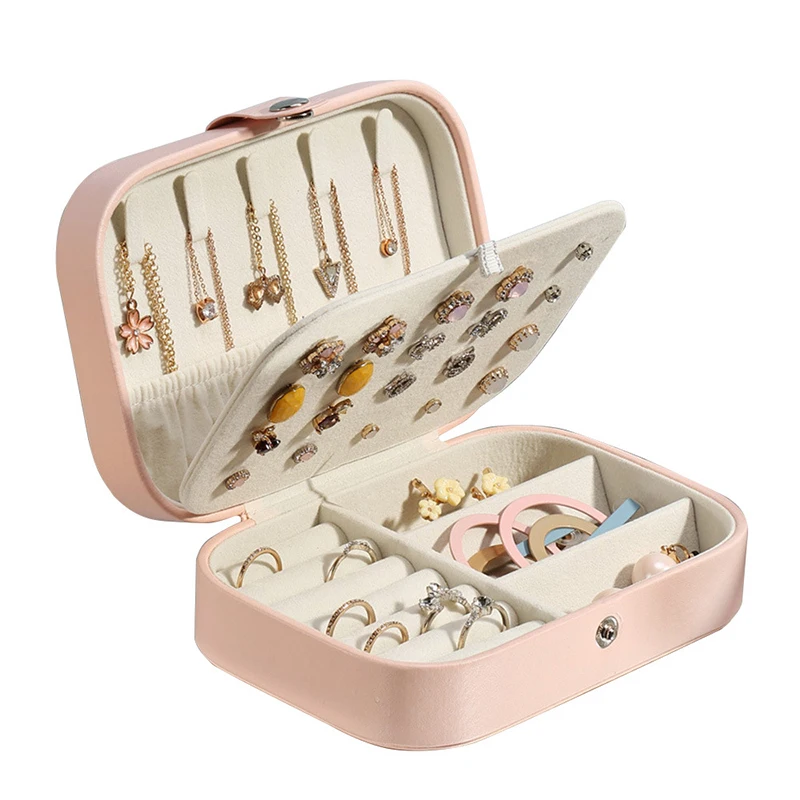 

Small Jewelry Travelling Case Leather Box Necklace Ring Storage Organizer Jewelry Travel Case Double Layer Jewelry Organizer
