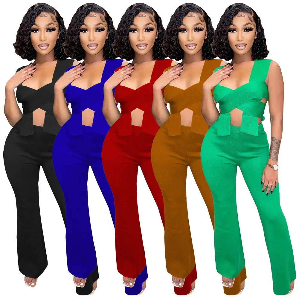 

FS7180A Fashion Solid Color Matching Outfits Two Pieces Pants Set Women's Clothing