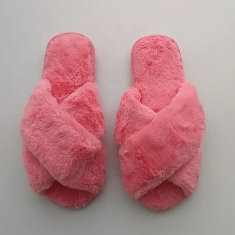 

furry slippers Cross Band Soft Plush Fleece indoor slippers woman winter slippers