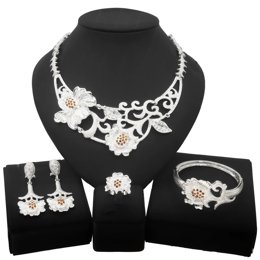 

Yulaili High Quality Silver Diamond Flower Jewelry Set and New Style Bollywood Wedding Bride and Bridesmaid Jewelry Sets Gifts