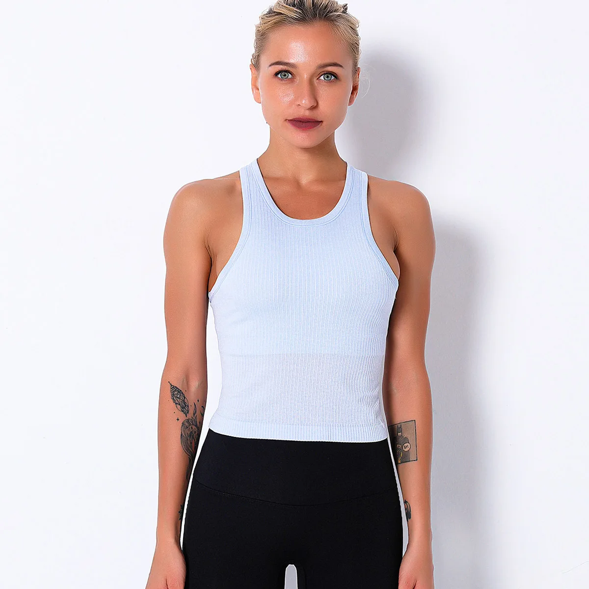 

Simple Design Yoga Vest Racer Back Plain Ribbed Yoga Top Seamless Yoga Tank top