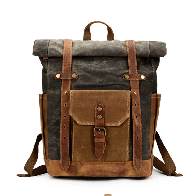 

Waxed Canvas With Leather backpack Large travel duffel bag custom waterproof laptop, Customized color