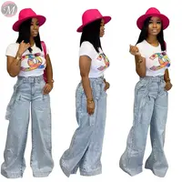 

9111316 newest casual loose light blue washed Wide Leg High Waist Pants Jeans Women