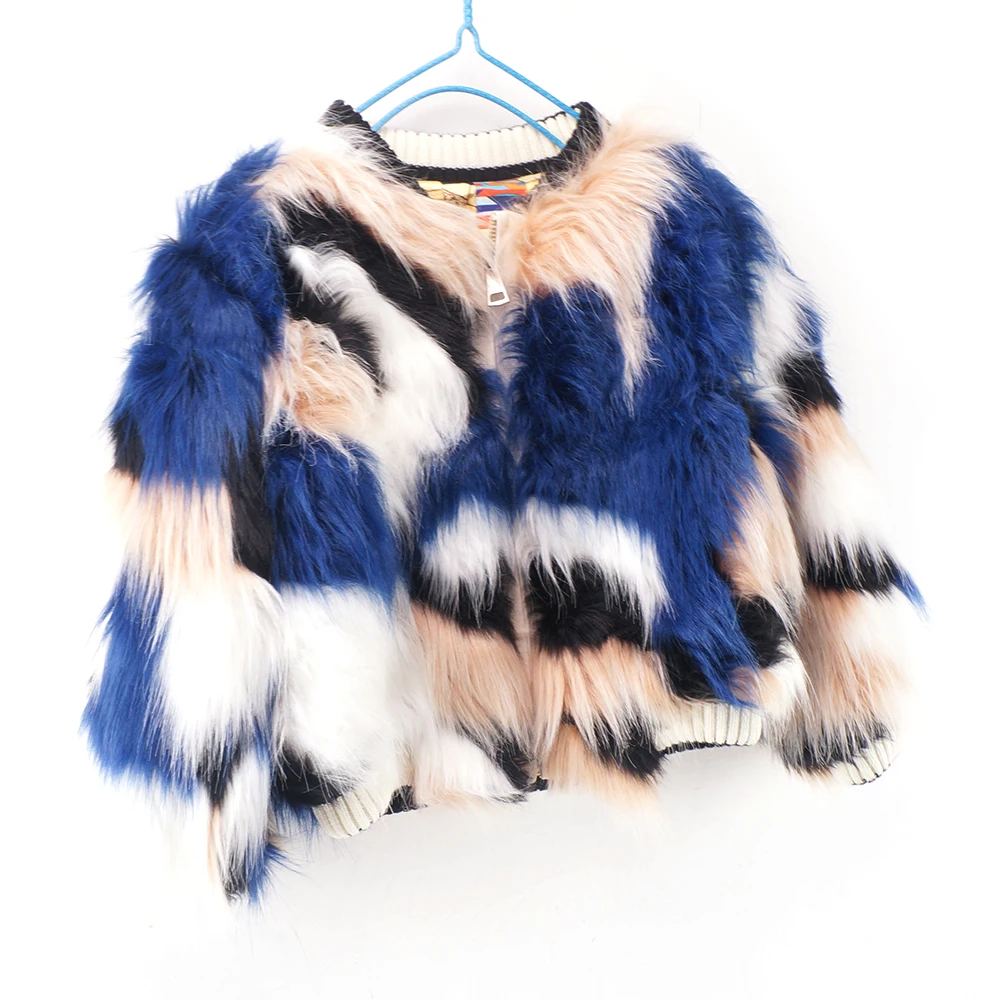 

New Style Fashion winter Fake Fox Fur rainbow clothes for lady and multicolor fur child clothes ready to ship
