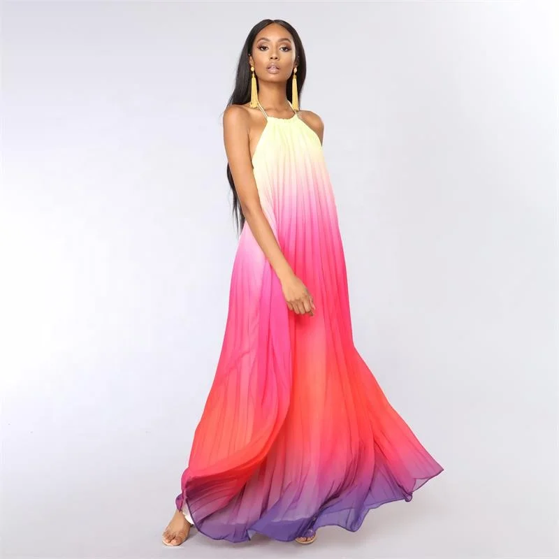 

Look Maxi Dress Chiffon Dress Maxi for Garl 2020 Printing and Dyeing New Casual Dresses Evening Party Prom Summer Loose 1 Piece, Blue red yellow