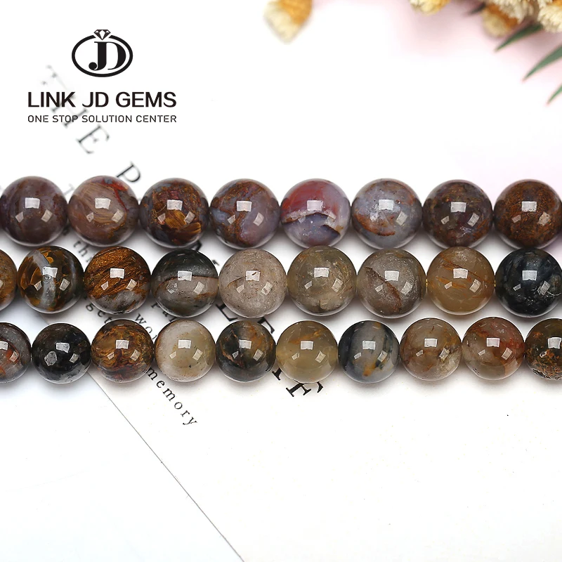 Rough Natural  Stone  Bracelet  Round Loose Unique Brown Peter Pietersite Gemstone Beads