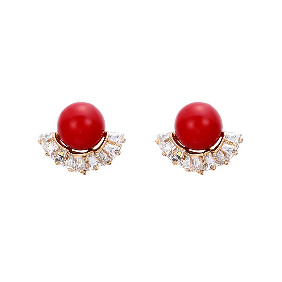 

80563 Xuping Jewelry New red pearl stud earrings with multi stone