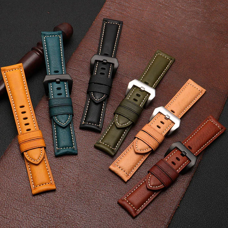 

Wholesale Luxury Mens Italian Genuine Leather Strap Bracelet Wristband Retro Calfskim Watch Band 22mm Panera Watch Strap