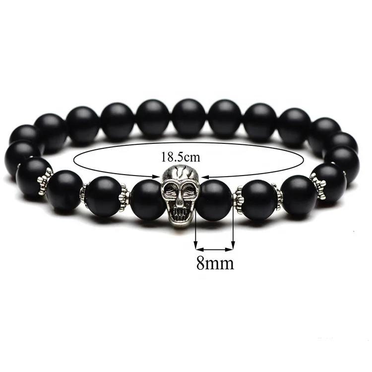 

Free Shipping Cheap Fashion Men Natural Gemstone Agate Stone Jewelry Lava Bracelet with Skull Charm