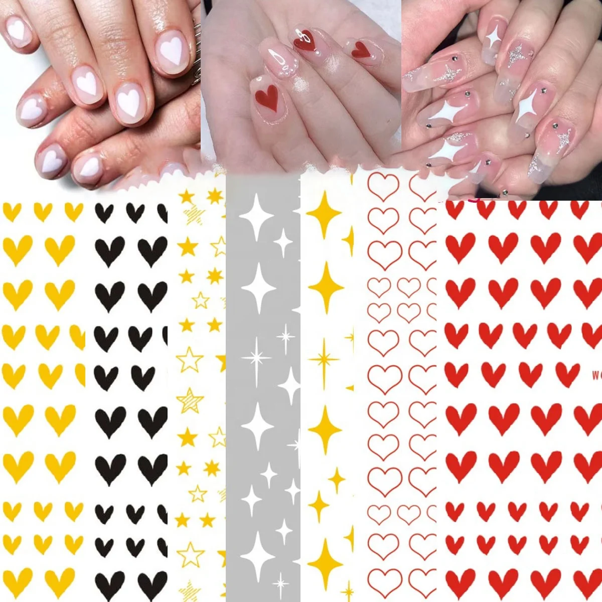 

Paso Sico WG620-625 New Heart Design 4 Shapes Star Love Classic Nail Art Decor Nail Stickers Wraps for DIY Manicure Supplies