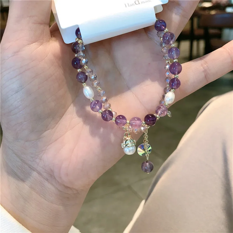 

Shangjie OEM joyas Fashion Korean Bracelet Women Charm Layered Bracelet Jewelry Pearl Smart Purple Crystal Bracelet