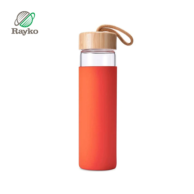 

550ML High Grade Eco Friendly Water Drinking Bottle Bamboo Lid Infuser Glass Water Bottle with silicone sleeve