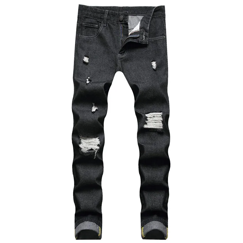 

Wholesale Jeans Customize Logo New Classic Black Plus Size Men Jeans Casual Fashion Ripped Straight-Leg Trousers