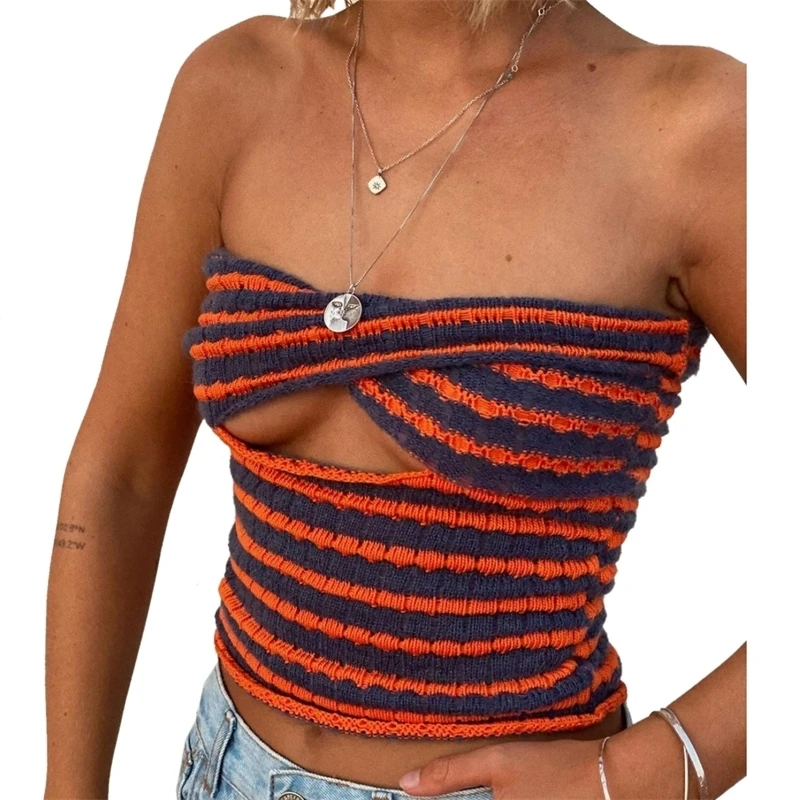 

2022 Summer WomenTops Sexy Striped Tops Sweater Knitted Strapless Vest Top Women Tank Tops