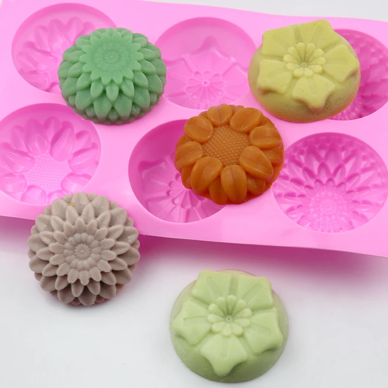 

182 ready to ship mold silicone cake.3d soap mould. 6 hole different flower shape cake silicone flower soap making mold silicone