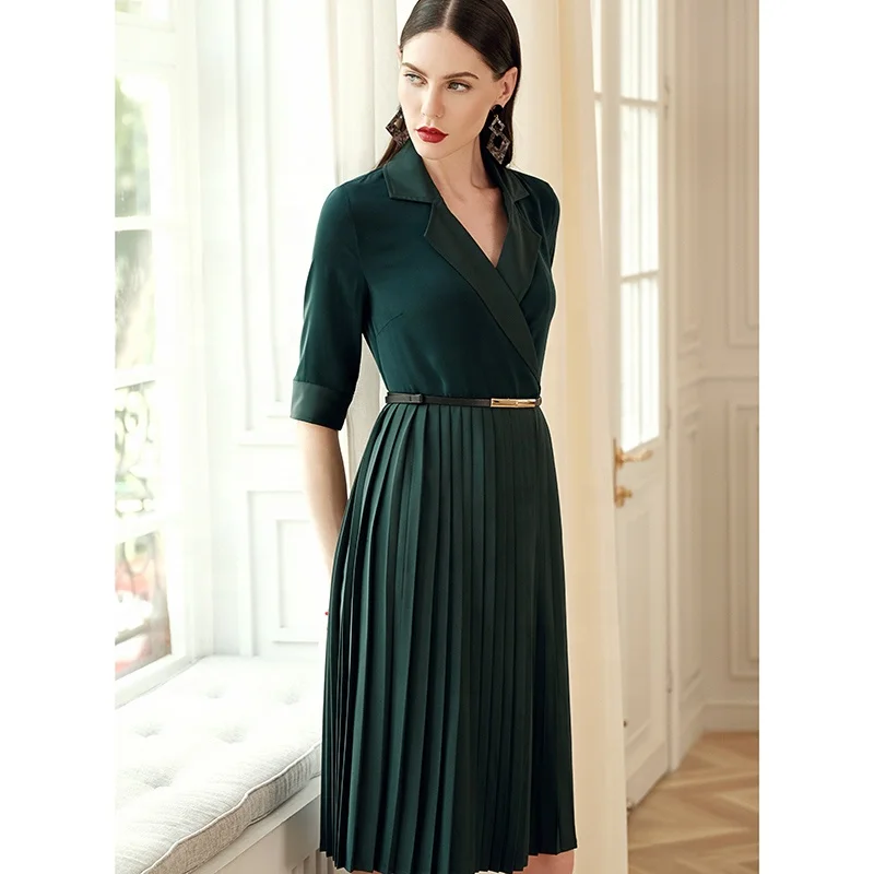 

ladies office wear red Color panel suit collar Artificial acetic acid satin elegant Career Dresses T1891/110