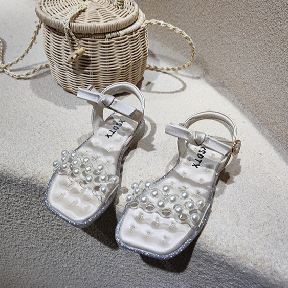 

New soft bottom fashion princess pearl simple girl sandals