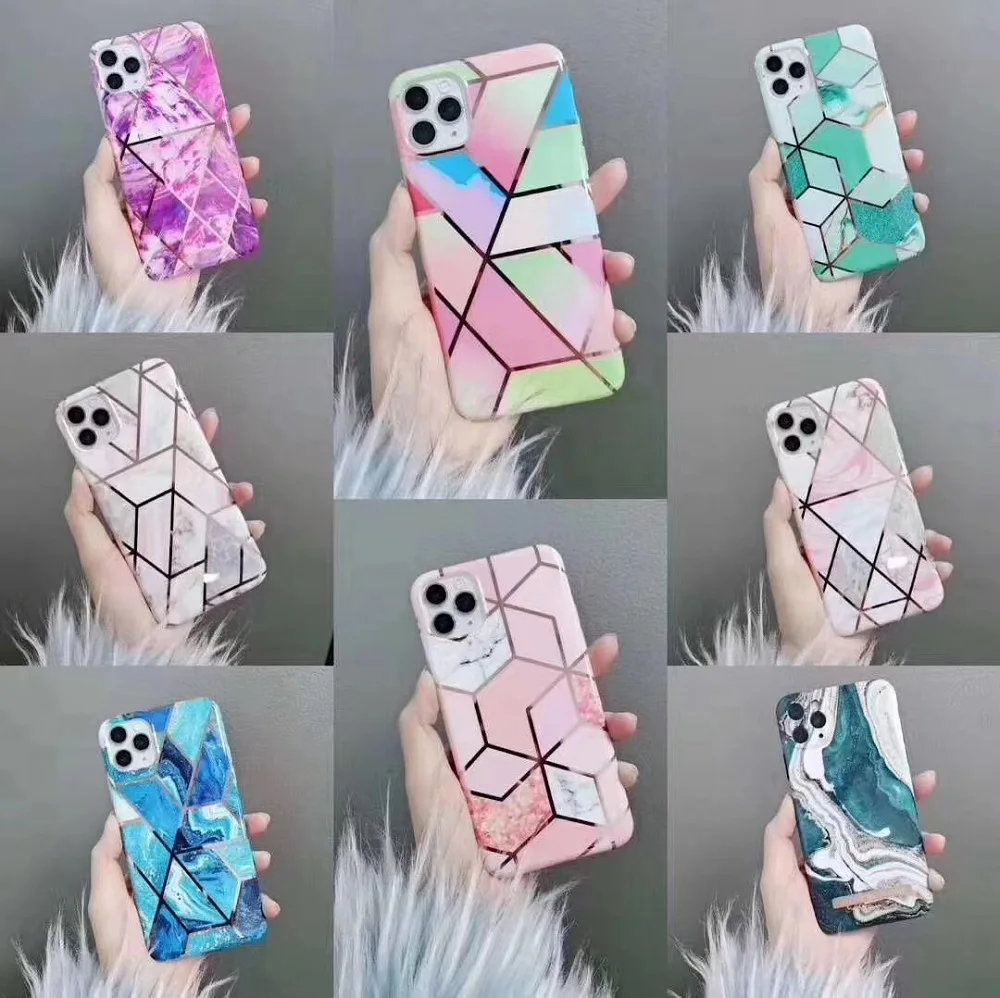 

Geometric Marble Phone Cases For iPhone 12 case Soft Electroplated Back Cover for Samsung S20, Colors optional