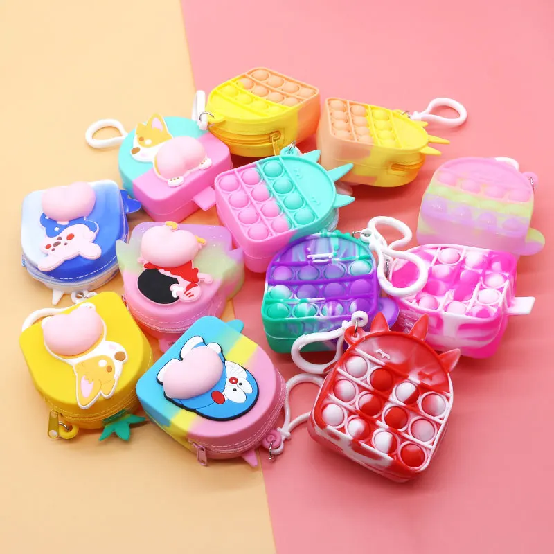 

Tik Tok Wholesale Unicorn Simple Messenger Bag Fidget Kid Toy Push Bubble Antistress Children Toy Pop Keychain Wallet, Picture shown