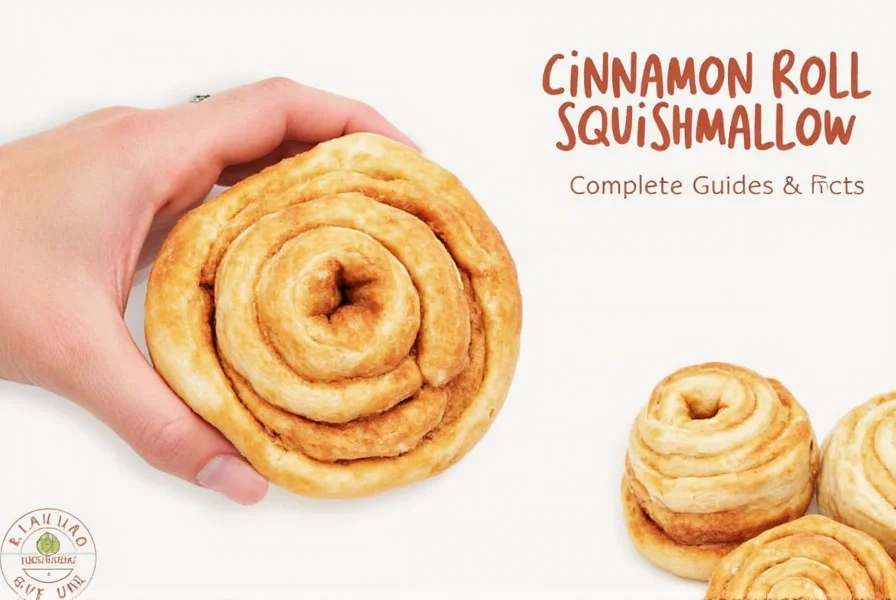 Close-up photo of authentic cinnamon roll squishmallow showing detailed fabric swirls and frosting texture