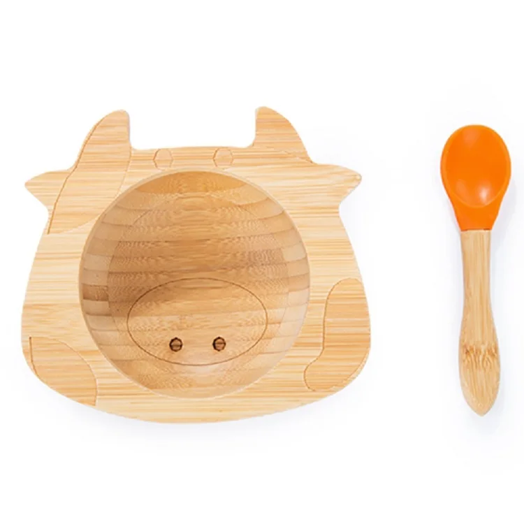 

Hot Selling Lovely Animal Shape Natural Bamboo Wooden Toddler Tableware Set