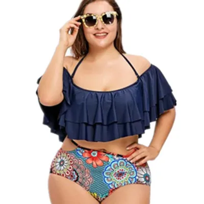 

High Waist Two Piece Plus Size Women Sexy Pleats Swimwear Bathing Suit