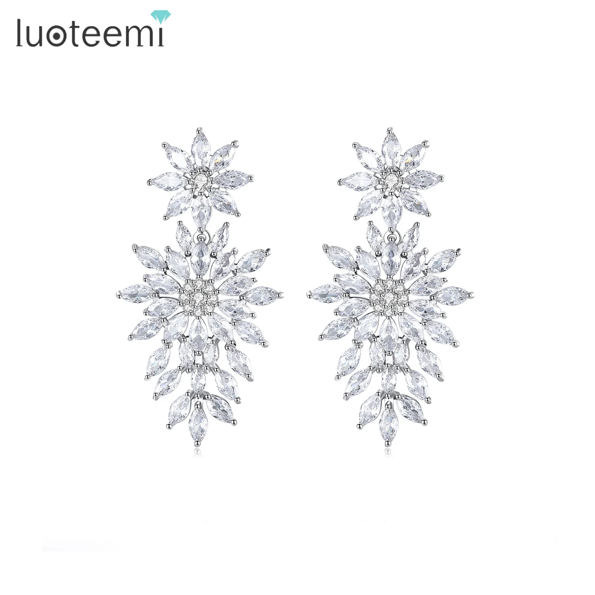 

LUOTEEMI Cubic Zirconia Bridal 2023 Jewelry Pave Wedding Woman Fashion China Big Drop Earring