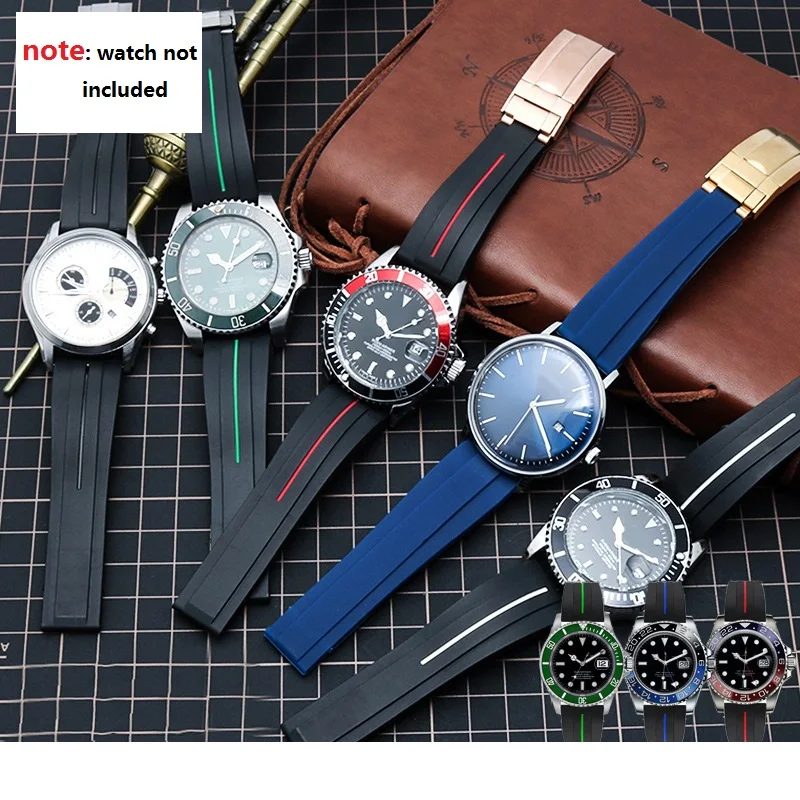 

20mm mens watch rubber band for rolex plastic band, rubber watch band for oyster flex, 7 colors for rolex plastic band