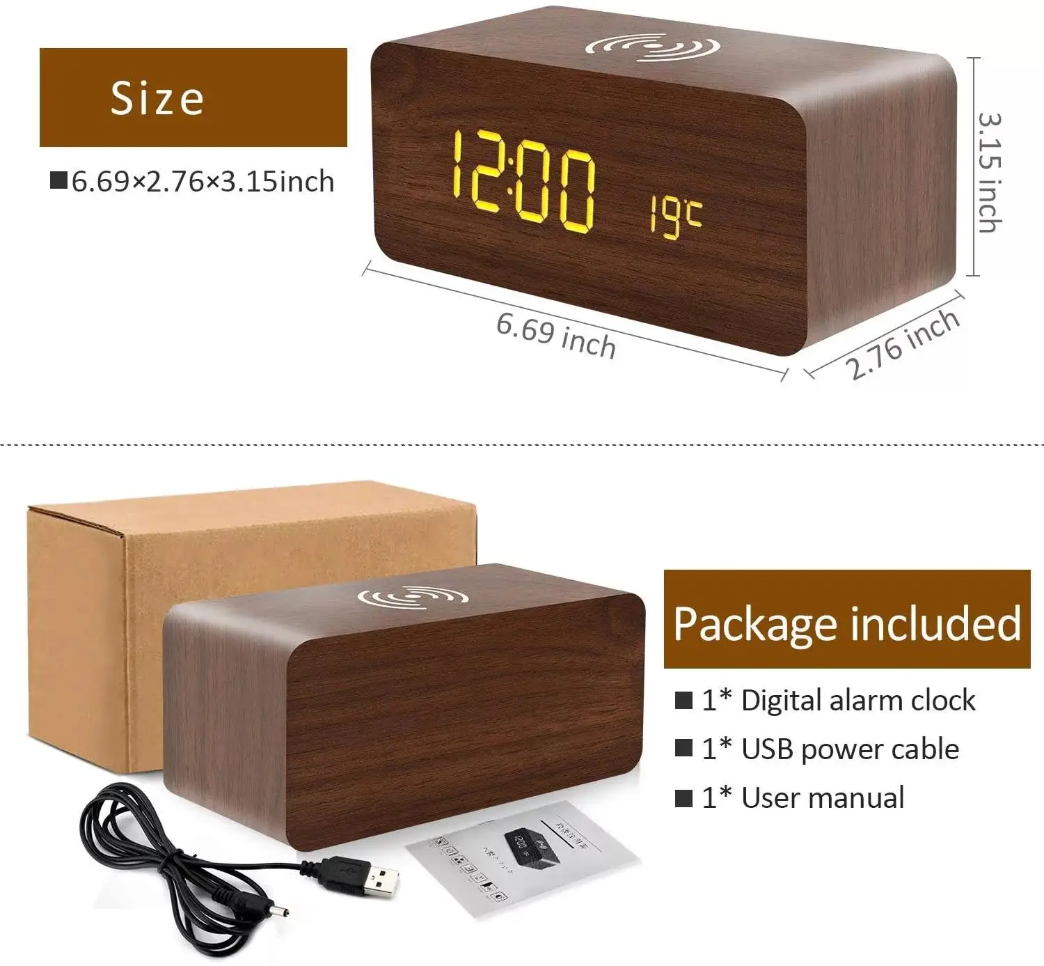 Voice Temperature Display Led Alarm Clock With Wireless Charging Clock