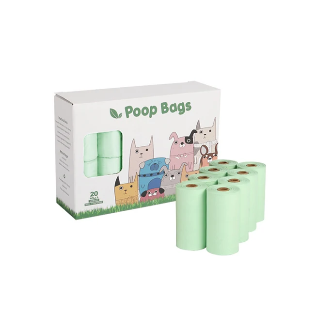 

Cornstarch Dog Poop Bags Earth-Friendly 300 Counts 20 Rolls Large Dog Waste Bags Doggie Bags, Light green